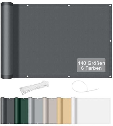 AXT SHADE Benutzerdefinierte Größe Balkon Sichtschutz Wetterfest 1.2x2m Balkonverkleidung Balkonabdeckung Balkonbespannung Blickdichte Windschutz und UV-Schutz für Balkongeländer-Anthrazit