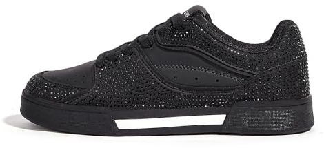 LUCKY STEP Women's Rhinestone Sneakers Sparkly Bling Glitter Wedding Tennis Shoes Fashion Casual Walking Comfortable Shiny Footwear(Black,6)