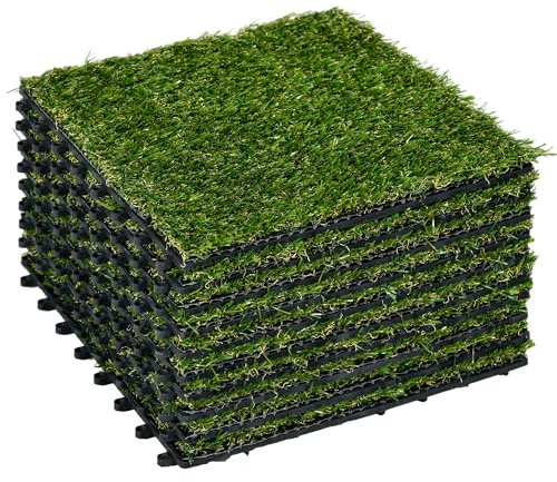 Outsunny Gazon synthétique Artificiel Set de 10 Dalles Carreaux 30 x 30 cm épaisseur Confort 3 cm à emboîter Vert