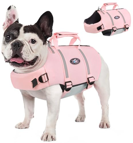AOFITEE Dog Life Jacket, High Flotation Dog Life Vest for Swimming, Reflective Small Dogs Swimsuit Lifejacket with Zipper and Rescue Handle, Pet Swimming Vest for Small Medium and Large Dogs, S