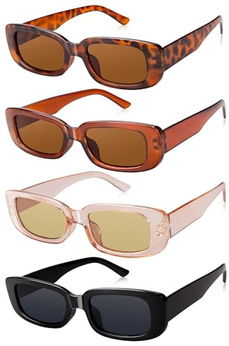 Becellen 4 Pièces Lunettes de Soleil Vintage, Mode Rectangulaire Coloré Lunettes de Soleil Protection UV 400 Pour Femme Homme