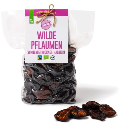 PAKKA – Prugne secche bio Fairtrade non oliate, prugne selvatiche essiccate, metà di prugna da raccolta selvatica, da piccoli agricoltori di Samarcanda, Uzbekistan, vegane, confezione famiglia (1 kg)