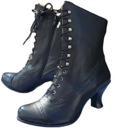 Agiyenna Bottes Victoriennes Pointues Pour Femme Bottines Gothiques Punk En Cuir Pu Vintage Bottines Avec Fermeture Éclair Talon Bas Bottes De Costume De Fête