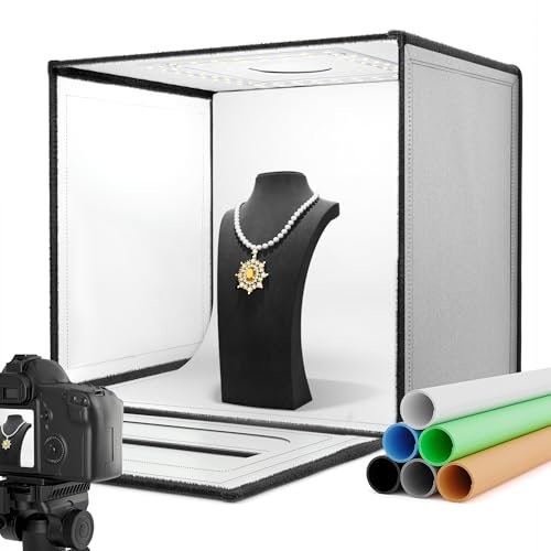 RALENO Studio Photo Box, 50x50 cm Cajas de Luz Kit, 50W Forro PU Caja de luz Regulable con Iluminación Blanco Foto para Fotografía de Productos, 5500K 97CRI con 6 Fondos de PVC