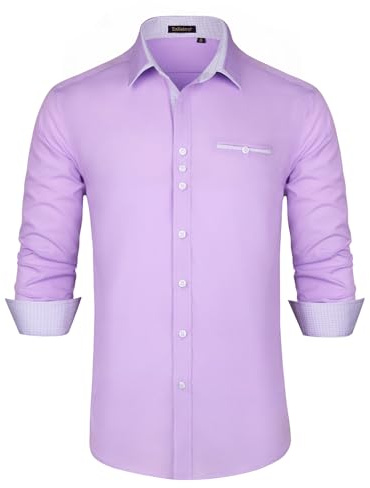 Enlision Herrskjortor ledig elegant långärmad skjorta vanliga klassiska formella skjortor, Ljuslila, 3XL