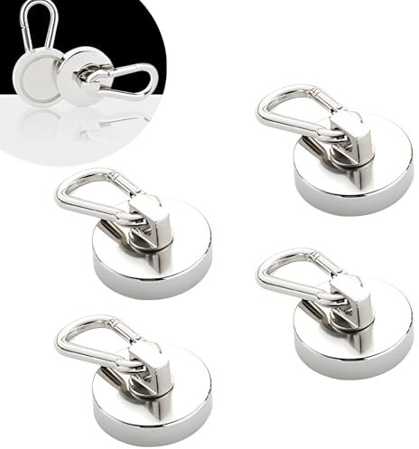 WTZWYFWJ 4 Pièces Aimant Neodyme Super Puissant 32mm, Mousqueton Magnétique Fort, 36 Kg Force De Traction De Crochets Aimantés,Crochet Magnetique Rotatifs à 360°,Pour Réfrigérateur, Cuisine, Casier