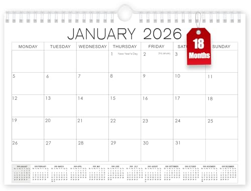 Calendario de 18 meses 2026, calendario de pared A4 2026-2027, calendarios mensuales 2026 para planificador familiar, vista mensual de enero de 2026 a junio de 2027, calendarios académicos delgados