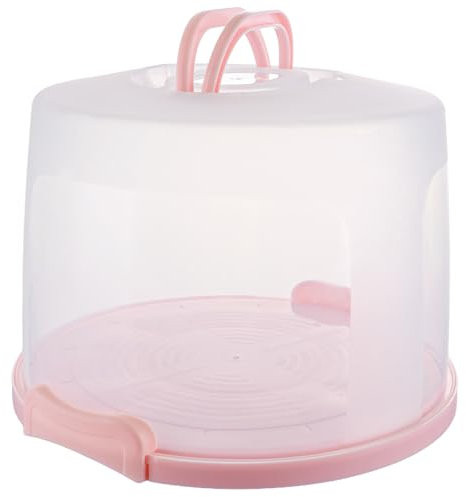 VIDETOL 10 Inch Plastic Cake Box, Large Cake Carrier with Handle and Lid, Tall Cake Box Cake Holder for Pies Cookies Cakes Party, Pink