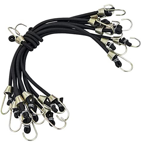 Lot de 10 tendeurs élastiques robustes avec crochets, tendeurs courts en caoutchouc avec 2 crochets, tendeurs de bâche, pour vélo, moto, camping, voiture - Noir