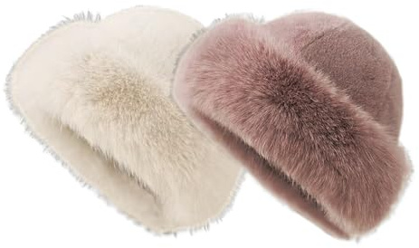 2 pezzi Cappello invernale da donna in pelliccia, cappello in pelliccia sintetica da donna in stile russo, cappello a secchiello invernale in pelliccia, cappello a cupola invernale, cappello caldo per