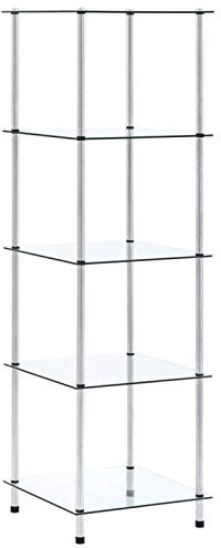 ShGaxin Hylla med 5 nivåer, bokhylla, bokhylla, bokhylla, trapphylla, sovrumshyllor, möbelhyllor, härdat glas transparent 40 x 40 x 130 cm