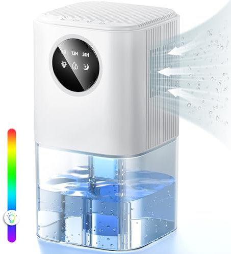 Deshumidificateur d air - 1,8L Déshumidificateur Silencieux Haute Efficacité avec Dégivrage Automatique,Lumières Colorées,Fermeture automatique,8-24h Minuterie,Chambres et salles de bains
