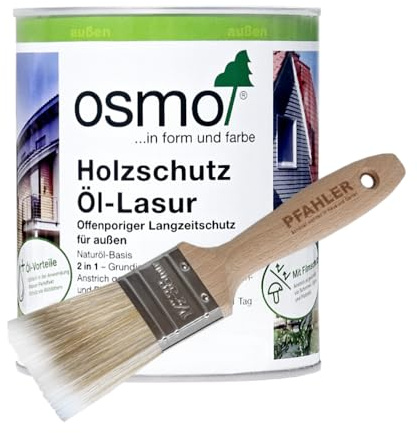OSMO Holzschutz Öl-Lasur 0,75 l (700 Kiefer) Rapid-Technologie – 2 Anstriche an 1 Tag Wetterbeständig, atmungsaktiv & UV-beständig, offenporig & seidenmatt, Inkl. Gratis PFAHLER-Pinsel