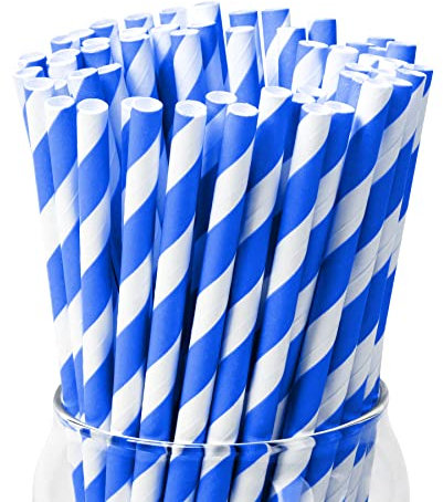 Paktalk 100 pezzi cannucce carta,197 * 6mm Cannucce di carta per cocktail caffè tè succo frullati (Blu scuro)