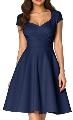 Fynadressr Women Elegant 1950s Vintage Cocktail Dress 50s Retro Wedding Guest Party Swing Dress