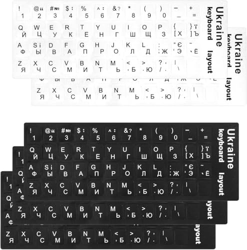 SZKKQKJ 5 pegatinas de repuesto para teclado ucraniano, con letras blancas y negras, resistentes al agua y adhesivo sin residuos