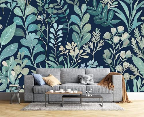 Papel Pintado 200X140Cm En Turquesa Papel Pintado Seda Bosque Pintado A Mano Barroco Vintage Fotomurales Efecto 3D Tapiz Decorativos Pared Murales Póster Para Dormitorio Salón Tv Pared