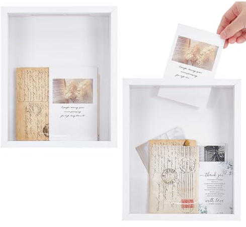 GOMAKERER 2 cajas de viaje para sombra, vitrina con ranura para billetes, diseño de 21,5 x 4,5 x 26,7 cm, caja de recuerdos grande de madera para guardar billetes, fotos y tarjetas para regalos de los