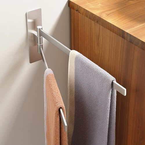 Gsocel Handtuchhalter Ohne Bohren, 180°Schwenkbar Zweiarmig Handtuchstange Silber Gebürstet, 304 Edelstahl Handtuch Halterung Selbstklebend, Wand Badetuchhalter für Bad Küche, 39cm