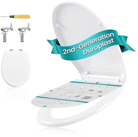 SONGMICS Toilettendeckel O-Form, WC-Sitz mit Absenkautomatik, Griff, Toilettensitz schnell abnehmbar, Klodeckel einfache Montage, WC-Deckel Urea-Duroplast, bis 300 kg belastbar, weiß BTL101WZ01