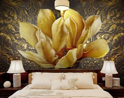 Papel Pintado Pared 3D Flores En Relieve De Pintura Al Óleo Metálica Fotomurales 3D Papel Tapiz Moderno Murales Dormitorio -ZX29876-310x250cm