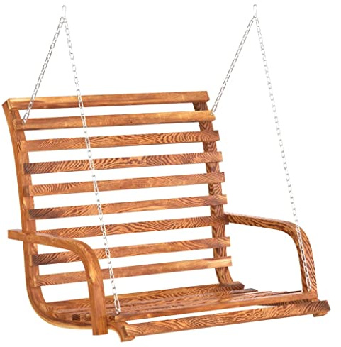 Gungbänk Bugwood massiv med teakfinish 126 x 63 x 92 cm, väderbeständig för trädgård, terrass, veranda, utomhus, med kedjor, ergonomisk, belastbar upp till 200 kg, perfekt för avkoppling och
