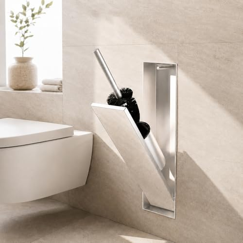 LumoHaus Recessed Toilet Roll Holder with Toilet Brush, in-Wall Bathroom Niche with Hidden Bin, Tileable Front Panel, 304 Stainless Steel Bathroom Storage Cabinet