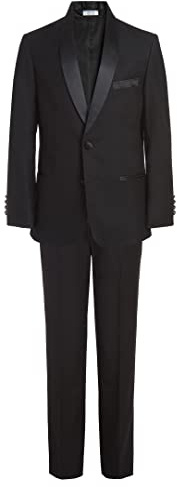 Calvin Klein Boys' 2-piece Formal Suit Set, Includes Single Breasted Jacket & Straight Leg Dress Pants With Belt Loops & Functional Pockets, Black, 12 Husky