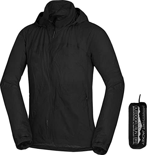 NORTHFINDER Ultraleichte Regenjacke Herren Wasserdicht Atmungsaktiv | Fahrrad Regenjacke Herren Laufjacke Ultraleicht | Windjacke Regenjacke Zusammenfaltbar | Packable Rain Jacket Black 3XL
