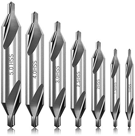 7 Pieces Center Drill Bits Set, M2 High Speed Steel 60-Degree Angle Center Drill Bits Kit Countersink Tools for Lathe Metalworking Size 1.0 1.5 2.0 2.5 3.0 4.0 5.0