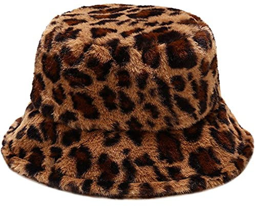 XYIYI Leopardo Marrone Cappello da Pescatore in Pelliccia Soffice Cappello Invernale Berretto da Pescatore per Donne Ragazze