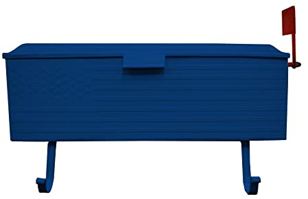 Oakland Living Blue Patriotic Metal Wall Mounted Mailbox with Outgoing Mail Flag and Newspaper Hangers