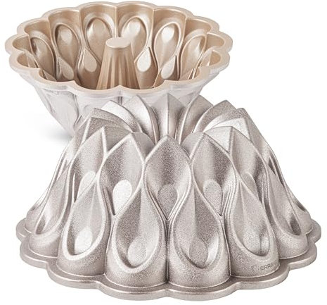 Erreke Tortiera scanalata, stampo per torta ad anello, cottura uniforme, doppio strato antiaderente, in alluminio pressofuso altamente resistente, oro rosa, diametro 24 cm, capacità 2,5 litri, stampo