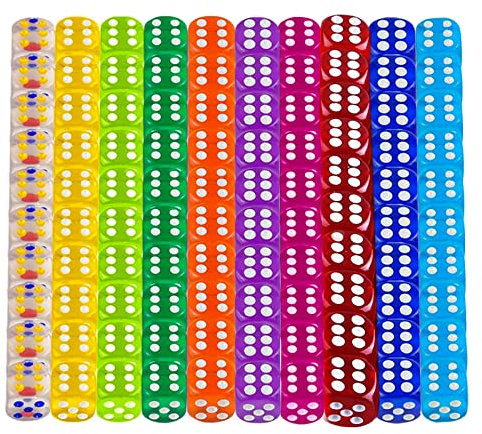 100 Stück Würfel Set, Sechsseitiger Würfel, 6 Seitige Würfel Bunt Set, Spielwürfel für Tischkartenspiele, Würfelspiel, Würfel Bunt Glitzer, Durchscheinende Polyedrisch Würfel Spiel Party (100pcs)