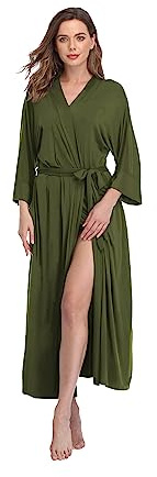 Teemie Damen Bademantel Leichter Morgenmantel Frauen Saunamantel Braut Und Trauzeugin Lang Kimono Hausmantel Schnell Trocknend Saugstark Reisebademantel Schlafanzug Stillnachthemd Grün L