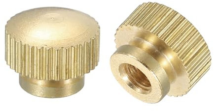 QUARKZMAN Tuercas de Pulgar Estriadas, 2 Unidades M4 x D10mm x H8mm de Latón con Cabeza Alta y Agujero Ciego con Collar, Perillas Redondas de Cabeza Alta y Agujero Ciego
