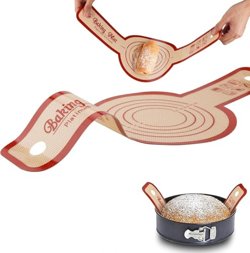Tapis de Cuisson en Silicone,Élingue à Pain Réutilisable Tapis de Pâtisserie en Silicone Antidérapant Tapis avec Longues Poignées pour Biscuits Pain