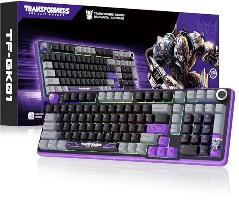 Transformers GK01 Wireless Mechanical Keyboard with Knob,101 Keys RGB Creamy Gaming Keyboard, BT5.0/USB-C/2.4GHz,Pre-lubed Linear Switches,Hot Swappable Custom Computer Keyboards(Megatron Black)
