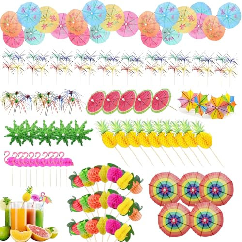 130 Pcs Cocktail Umbrellas, Colorful Drink Umbrellas for Cocktails, Cocktail Accessories for Drinks, Party Decorations for Hawaiian Theme, Beach Bar, Summer Parties