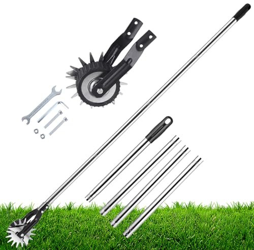 Bordeadora de Césped Rotativa con Ruedas, Herramienta para Bordear Césped, Recortadora de Césped, 171 Cm (67,32 Pulgadas), Pértiga de Acero Inoxidable de Cuatro Secciones y Longitud Ajustable