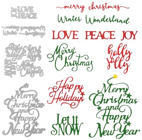 10sets Christmas Word Dies for Card Making Merry Christmas Happy Holidays Blessing Words Metal Die Cutting Dies for Cards Paper Crafting Scrapbooking