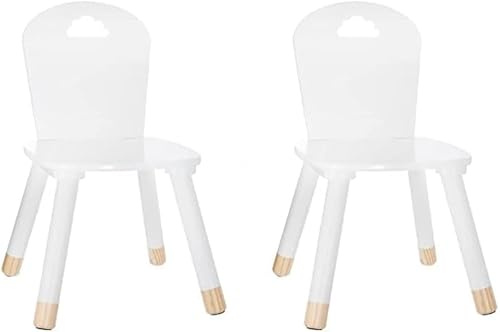 Well Home - Set de 2 sillas de Madera para niños - Decoración Nube - Color Blanco y marrón, 32x50x32cm