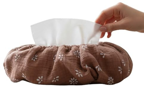Baby Wipes Cover – Universal Size, One Size Fits All Wipes Packages | Muslin Cotton Tissue Cover for Nursery, Diaper Bag & Changing Table, Station | Gingham & Neutral Patterns (Caramel Daisy)