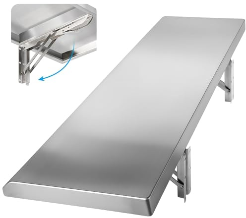 Fällbar koncessionshylla i rostfritt stål – 110 x 30 cm nedfällbar serveringshylla för matställ och fönster, bärbar cateringservice och utomhusevenemang och platsbesparande