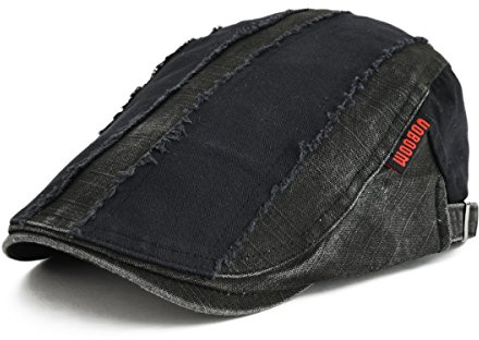 VOBOOM 100% Cotton Distressed Ivy Caps Newsboy Caps Cabbie Hat Gatsby Hat (Black)(Size: Adjustalbe Size: 57-60cm(7 1/8-7 1/2))