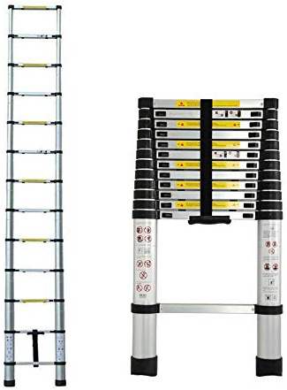 3,8m Escalera telescópica Multiusos Escalera Extensible de Aluminio para Suelos de tejado, techos de Escalada, Uso de oficinas, construcción, peldaños Antideslizantes