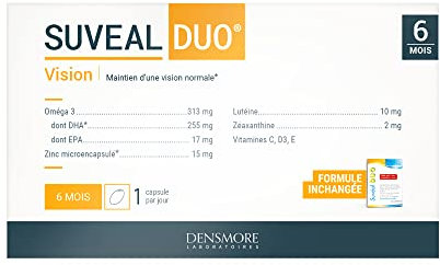 Densmore - SUVEAL Duo - Complément Alimentaire Ophtalmologique à base de DHA (Oméga 3), Lutéine, Zéaxanthine, Vitamines et Zinc - Idéal Vision - 180 Capsules - Cure de 6 mois - Fabriqué en France