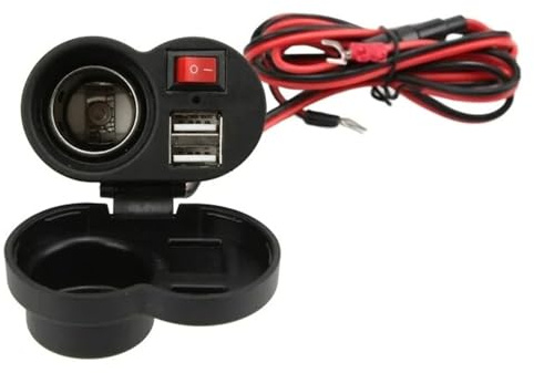 Aukson D72C Encendedor de Cigarrillos para Moto Toma de Montaje Impermeable + Toma de Cargador USB Cargador 2 en 1 con Interruptor de Encendido/Apagado 5V1.5A con Cable de 1,2 m Voltímetro para Motoc