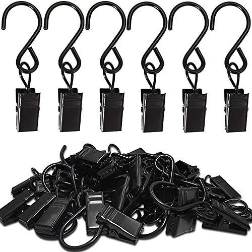 Heavy Duty Stainless Steel Metal Clips with Hooks for Curtain, Photos, Art Craft Hanger Hanging Clips Home Decoration(20 Pack),Black