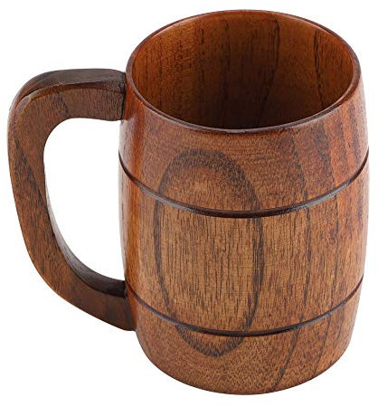 Holz Bierkrug - Naturholz Bierbecher Retro Vintage Holzkrug Bier Kaffeebecher mit Griff Holzkrug zum Trinken von Rotwein Kaffee Tee Milch Höhe: ca.4,25 Zoll Durchmesser: ca. 3,15 Zoll